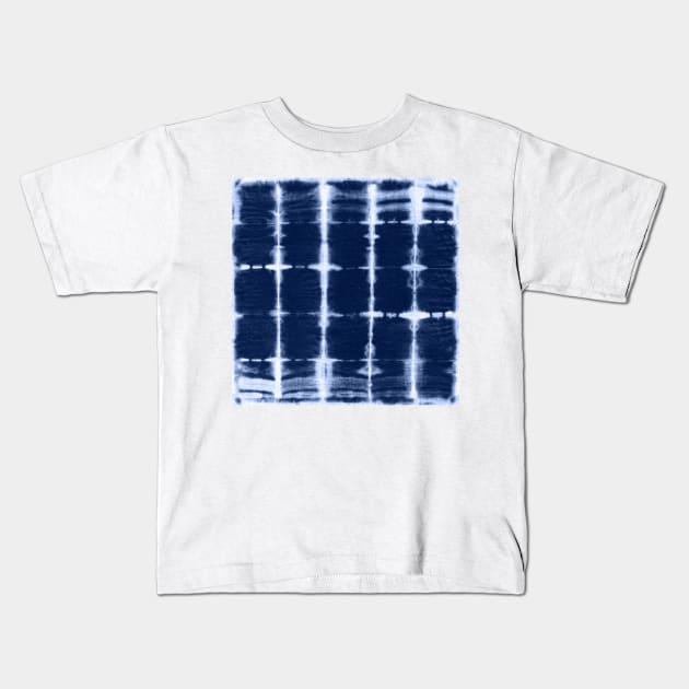 Shibori itajime indigo square blue Kids T-Shirt by marufemia